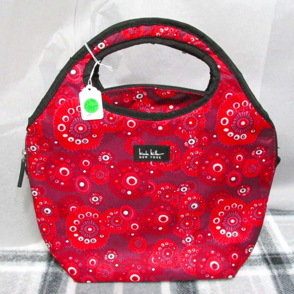 P995-NWOT Nicole Miller Red Retro Canvas Insulated Lunch Bag